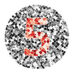 Digit 5 color distributed circles dots illustration