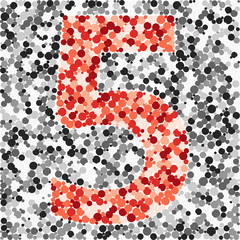 Digit 5 color distributed circles dots illustration