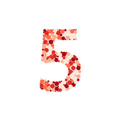 Digit 5 color distributed circles dots illustration