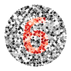 Digit 6 color distributed circles dots illustration