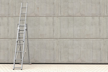 3D rendering of a portable ladder against a concrete wall - obrazy, fototapety, plakaty