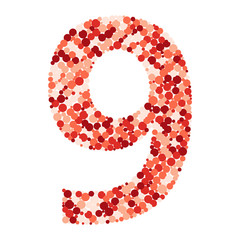 Digit 9 color distributed circles dots illustration