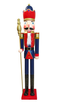 Christmas nutcracker toy soldier traditional figurine, Isolated on white background