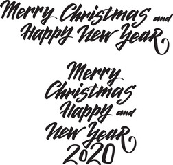 2020 hand written lettering. Happy New Year and Merry Christmass card design. Holiday vector illustration