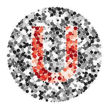 U letter color distributed circles dots illustration