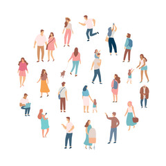 Fototapeta na wymiar Crowd of people. Men and women flat vector set. Different walking and running people. Outdoor. Male and female. Flat vector characters isolated on white background. 