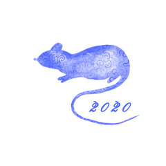  Watercolor mouse. The symbol of 2020.