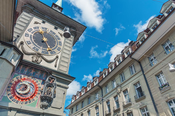 Fototapeta na wymiar Historical landmark clock tower in Bern city, Swiss