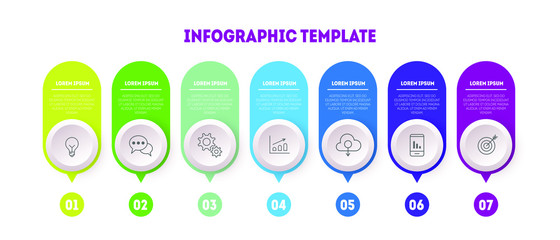 Infographic banner with 7 colorful labels or tags. Can be used for presentations banner, workflow layout, process diagram, flow chart, info graph