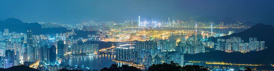 Panorama of Hong Kong city at night