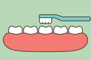 brushing teeth on gum and tooth - dental cartoon vector flat style