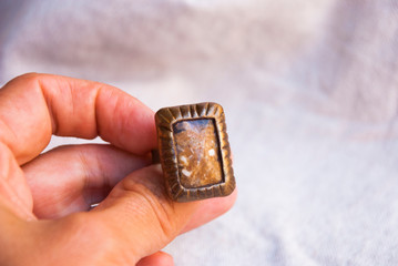 Bohemian signet ring with agate. Handamde jewelry.