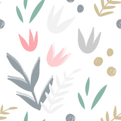 Floral abstract seamless pattern. Hand drawn, Doodle style plants for packaging, textiles and other designs...