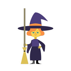 箒を持って立っている魔女のイラスト