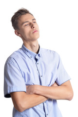 Portrait of handsome man posing on white background