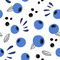 Berry abstract vector seamless pattern. Doodle, hand-drawn blueberries... - 277359994