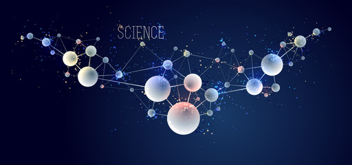 Molecules vector illustration, science chemistry and physics theme abstract background, micro and nano science and technology theme, atoms and microscopic particles.