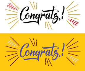 Congrats hand written lettering on orange background.  Celebration vector illustration for your card design
