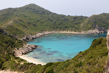 Fototapeta na wymiar Blue lagoon of Porto Timoni beach in Corfu greece