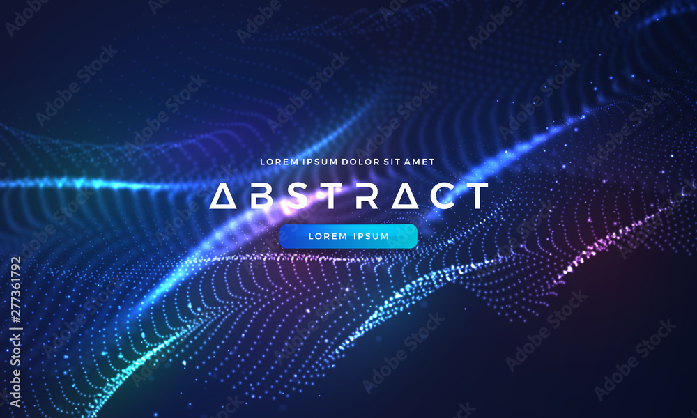 Poster dynamic abstract liquid flow particles background. shining abstract particle flow background. futuri