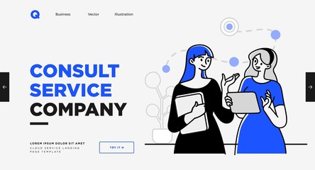 Presentation slide template or landing page website design. Business concept illustrations. Modern flat outline style. Consulting service concept