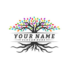 Colorful vibrant tree logo design concept vector. Root of Tree life logo design template inspiration. Icon Symbol