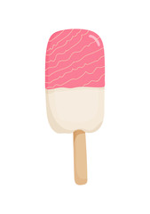 Fruit pink ice cream isolated on white background. Illustration of ice cream in cartoon style. Vector