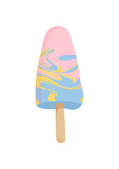 Fruit pink ice cream isolated on white background. Illustration of ice cream in cartoon style. Vector