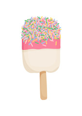Fruit pink ice cream isolated on white background. Illustration of ice cream in cartoon style. Vector