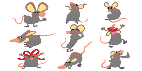 Set of mouse cartoon. The animal of the Chinese zodiac.