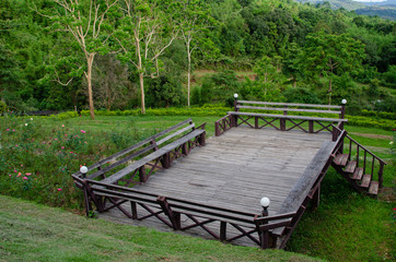 Fototapeta premium Wood stand in nature background.