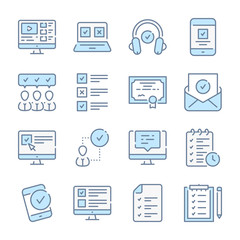 Online Education, E-learning and Web academy related blue line colored icons.