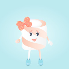 A funny girl Marshmallow with bow cartoon character