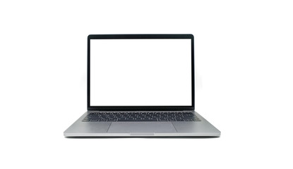 Fototapeta premium Front view of laptop with blank screen isolated on white background with clipping path, Aluminum material,