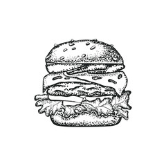 Set of hand-drawn fast food. Background with food for menu and advertising or packaging. Sketch. Vector design