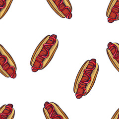 Set of hand-drawn fast food. Background with food for menu and advertising or packaging. Sketch. Vector design