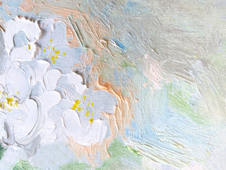 Fototapety  Białe i beżowe kwiaty wiśni. Pastelowe delikatne kolory tła.
