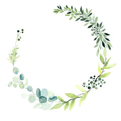 Frame from leaves. Watercolor hand drawn illustration