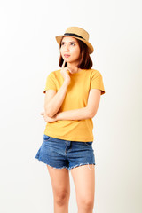 Young Woman Standing Against White Background