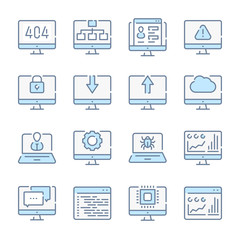 Computer technology, Software and Preferences related blue line colored icons.