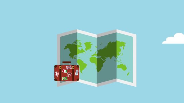 map mountains suitcase traveling wanderlust icons