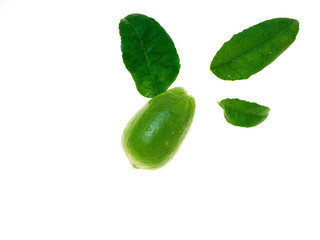 Lemon with leaves on a white background
