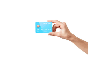 Credit card in hand on white