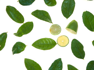 Lemon and leaves isolated on a white background