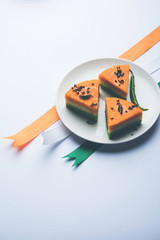 Tri-coloured / tiranga  khaman Dhokla for Independence/republic Day celebration using Indian Flag colours