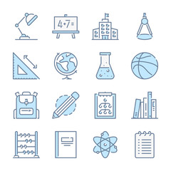 Education, School and Learning related blue line colored icons.