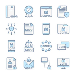 General Data Protection Regulation, Privacy policy and GDPR related blue line colored icons.