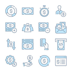 Banking, Payment and Investment related blue line colored icons.