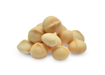 shelled macadamia fruit isolated on white background