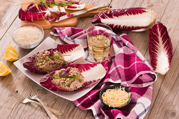 Risotto with red radicchio.